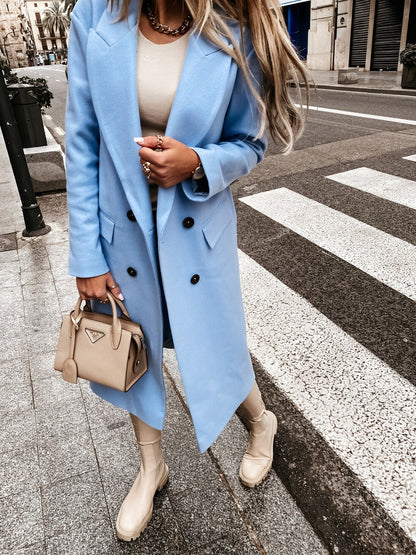 Damski kombinezon retro z długimi rękawami, dwurzędowy płaszcz