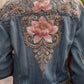 Damska kurtka dżinsowa w stylu vintage w stylu kwiatowym
