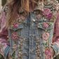 Damska kurtka dżinsowa w stylu vintage w stylu kwiatowym