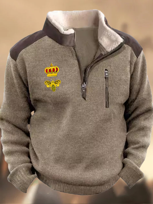 Męski Henley Stand Collar Retro Casual Biznes Zipper Sportowa Bluza