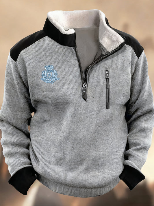 Męski Henley Stand Collar Retro Casual Biznes Zipper Sportowa Bluza