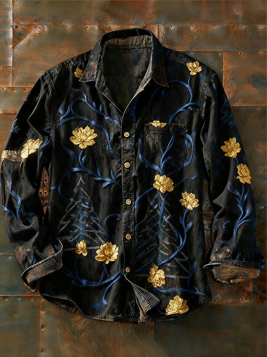 Męska koszulka z długim rękawem w stylu retro w stylu abstrakcyjnym