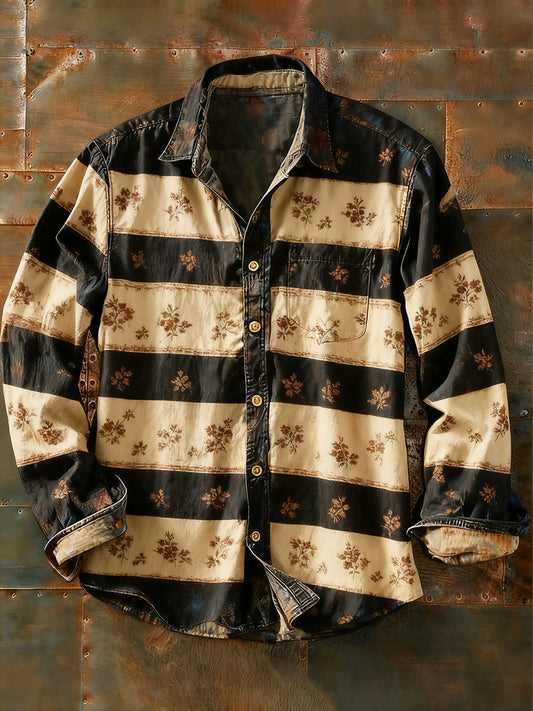 Męska koszulka z długim rękawem w stylu retro w stylu abstrakcyjnym