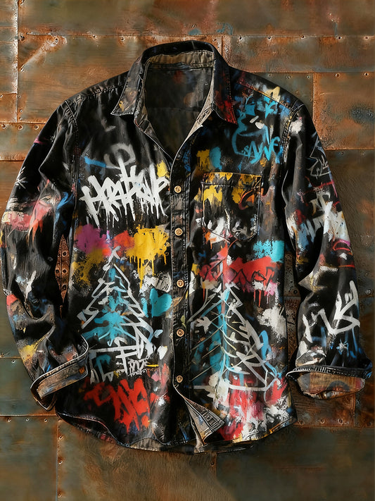 Męska koszulka z długim rękawem w stylu retro w stylu abstrakcyjnym