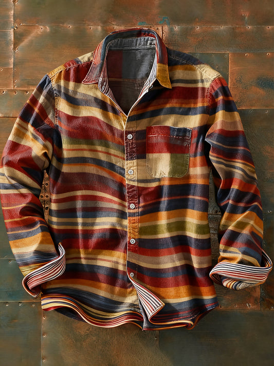 Męska koszulka z długim rękawem w stylu retro w stylu abstrakcyjnym