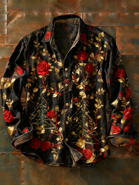 Męska koszulka z długim rękawem w stylu retro w stylu abstrakcyjnym