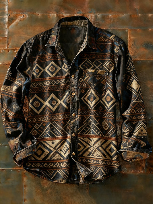 Męska koszulka z długim rękawem w stylu retro w stylu abstrakcyjnym