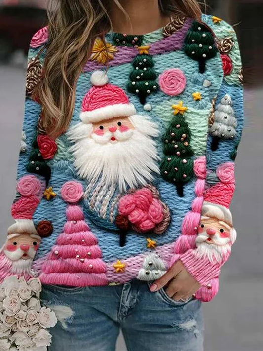 Damski Vintage Christmas Art Print Wygodny swobodny Sweate