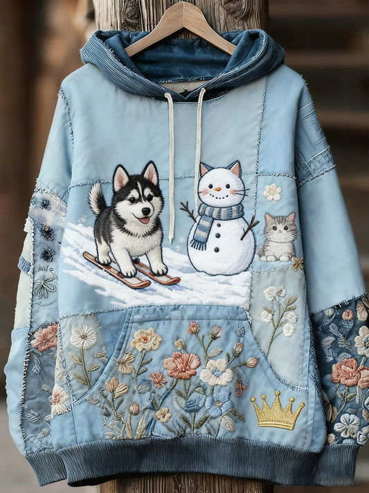 Unisex Animal Art Print Casual Vintage Bluza z kapturem