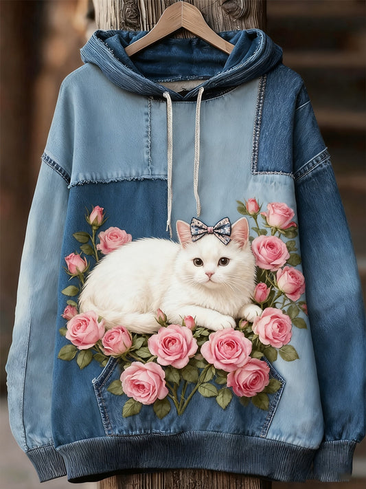 Unisex Animal Art Print Casual Vintage Bluza z kapturem