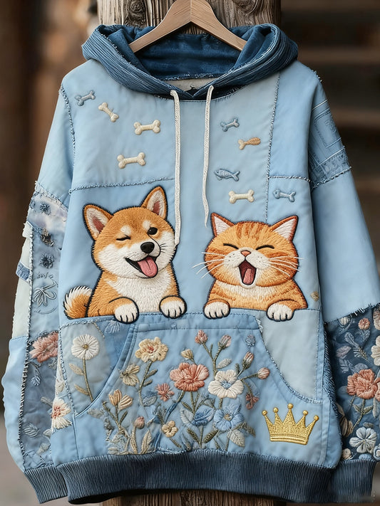 Unisex Animal Art Print Casual Vintage Bluza z kapturem