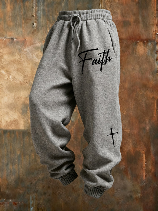 Luźne spodnie na co dzień męskie Retro Faith Print