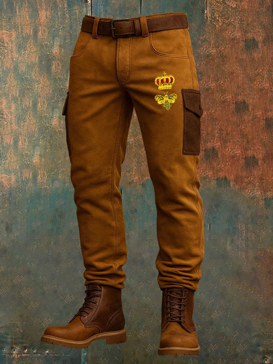 Męskie Retro Vintage Print Biznesowe luźne spodnie na co dzień