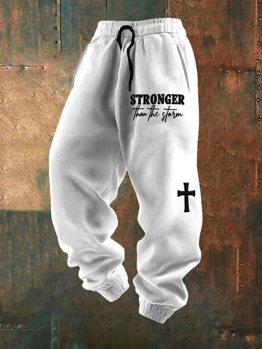 Luźne spodnie na co dzień męskie Retro Faith Print