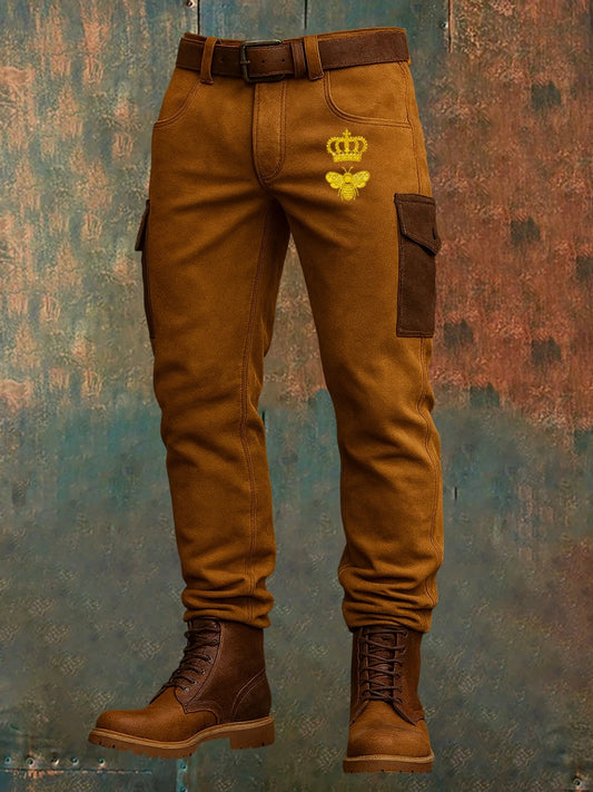 Męskie Retro Vintage Print Biznesowe luźne spodnie na co dzień