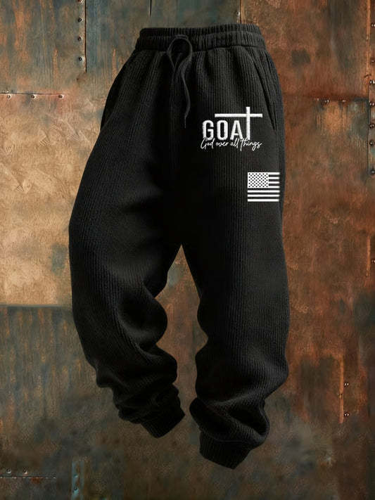 Luźne spodnie na co dzień męskie Retro Faith Print