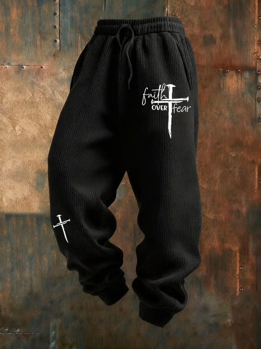 Luźne spodnie na co dzień męskie Retro Faith Print