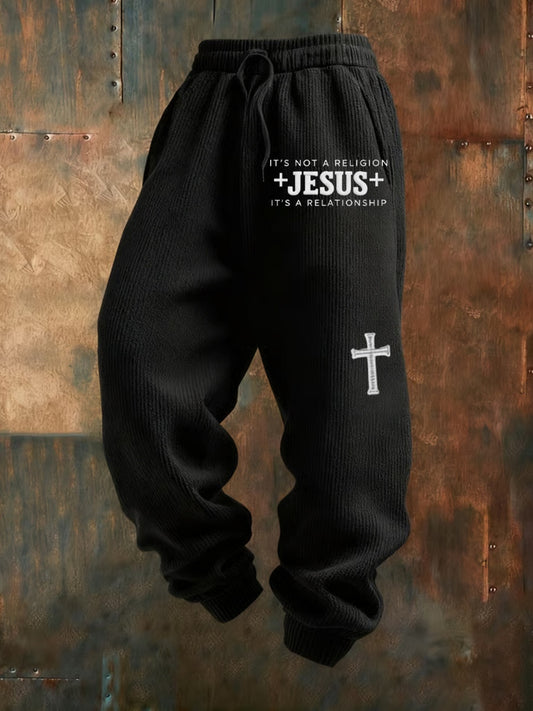 Luźne spodnie na co dzień męskie Retro Faith Print