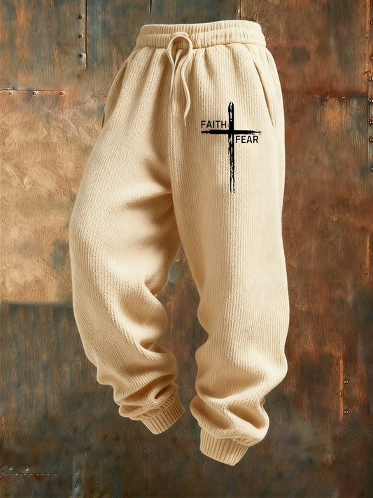 Luźne spodnie na co dzień męskie Retro Faith Print