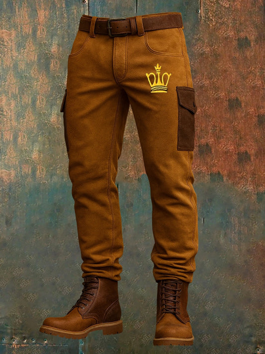 Męskie Retro Vintage Print Biznesowe luźne spodnie na co dzień