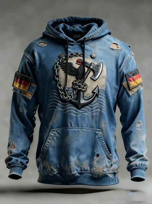 Męska bluza z kapturem w stylu vintage z niemiecką flagą