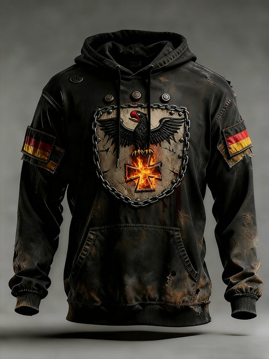 Męska bluza z kapturem w stylu vintage z niemiecką flagą