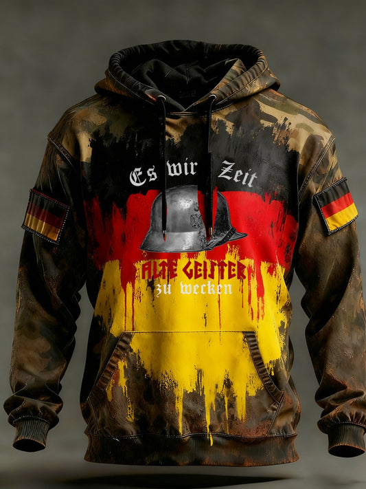 Męska bluza z kapturem w stylu vintage z niemiecką flagą