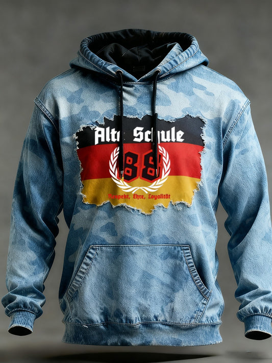 Męska bluza z kapturem w stylu vintage z niemiecką flagą