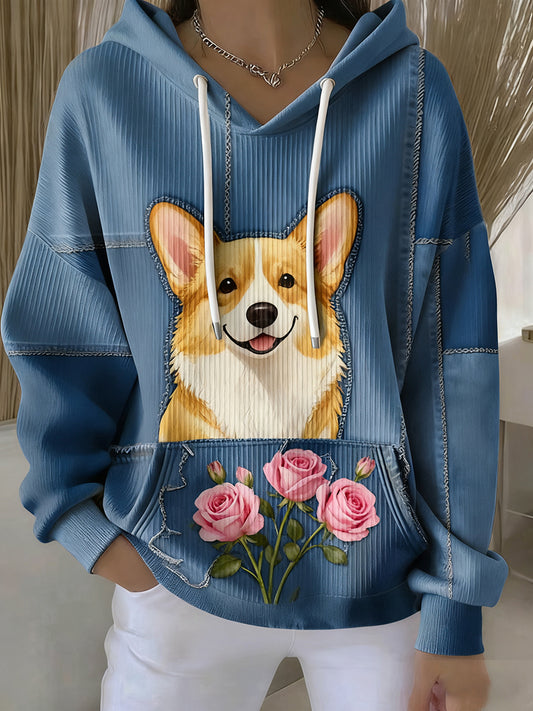 Damskie Vintage Animal Art Print Casual Retro Hoodi