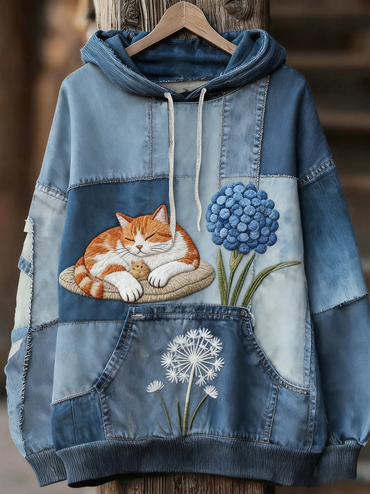 Unisex Animal Art Print Casual Vintage Bluza z kapturem