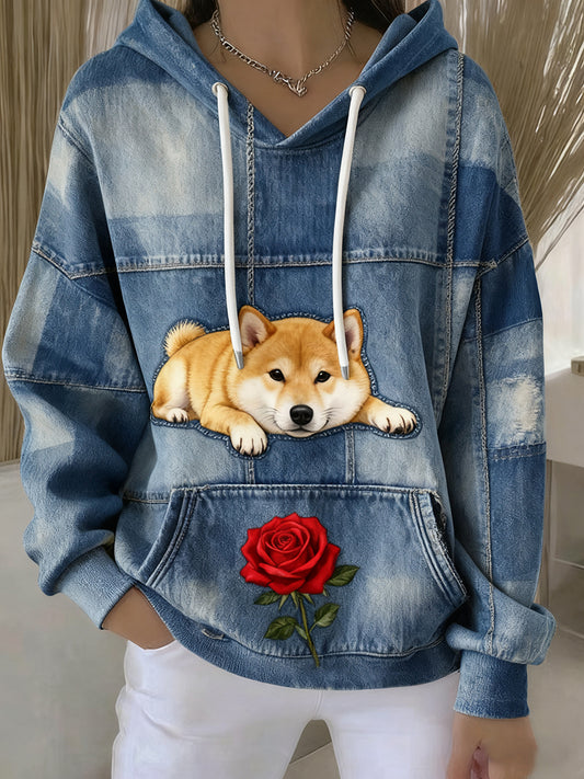 Damskie Vintage Animal Art Print Casual Retro Hoodi