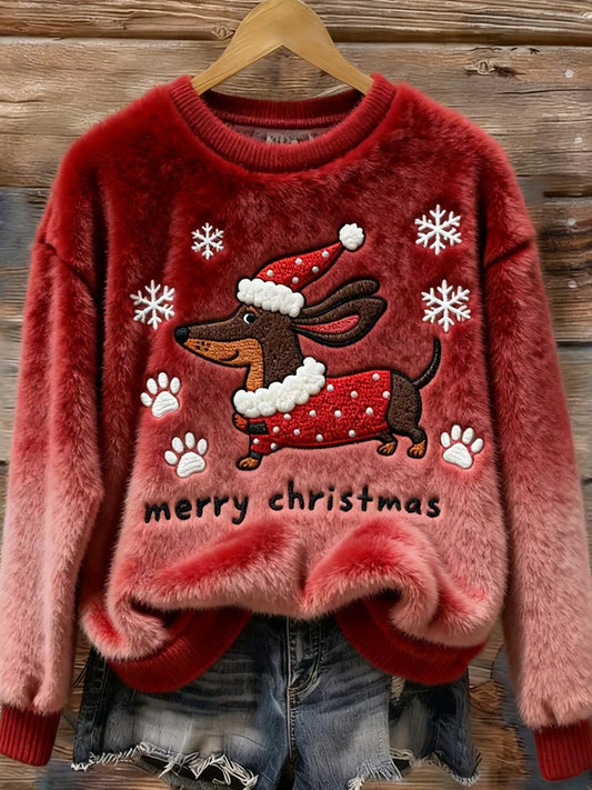 Damska świąteczna bluza w stylu vintage z nadrukiem artystycznym Przytulna flanelowa bluza