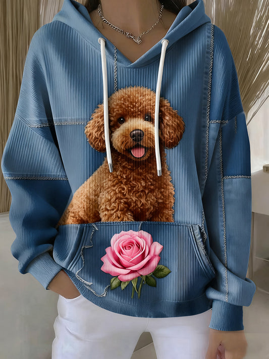 Damskie Vintage Animal Art Print Casual Retro Bluza z kapturem