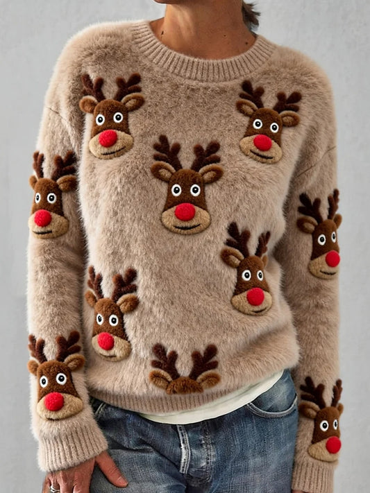 Damska świąteczna bluza w stylu vintage z nadrukiem artystycznym Przytulna flanelowa bluza