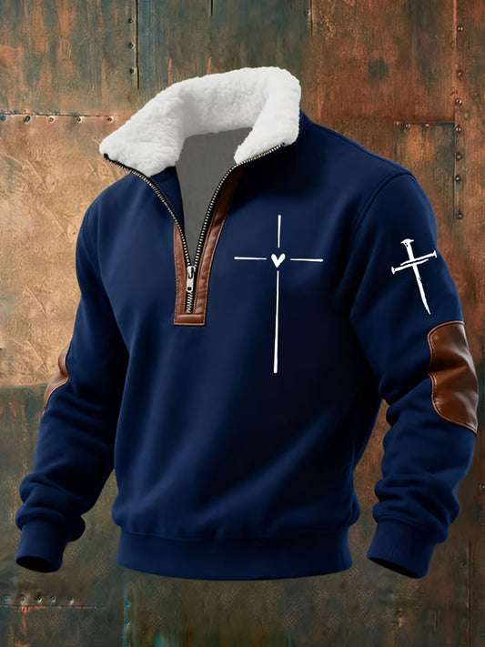 Męski Vintage Art Faith Casual Futro Kołnierz Gruba Bluza