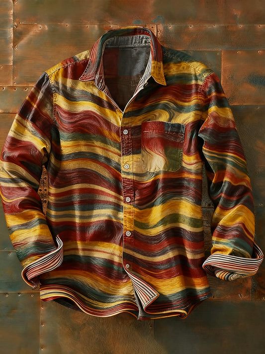 Męska koszulka z długim rękawem w stylu retro w stylu abstrakcyjnym