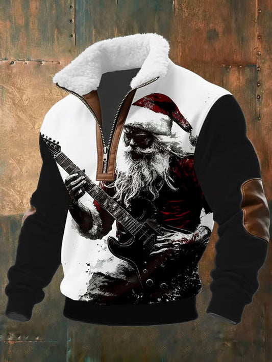 Męskie Vintage Christmas Art Faith Casualowe Futro Kołnierz Gruba Bluza