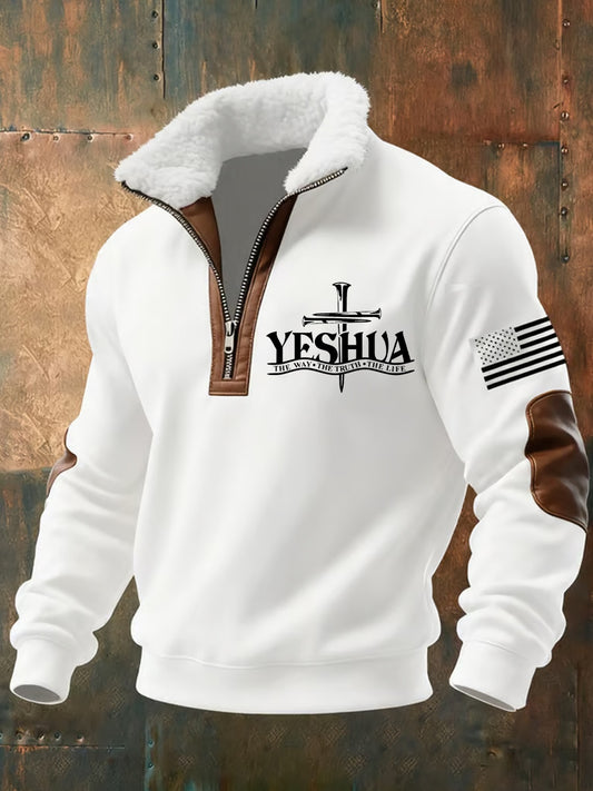 Męski Vintage Art Faith Casual Futro Kołnierz Gruba Bluza