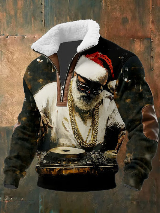 Męskie Vintage Christmas Art Faith Casualowe Futro Kołnierz Gruba Bluza