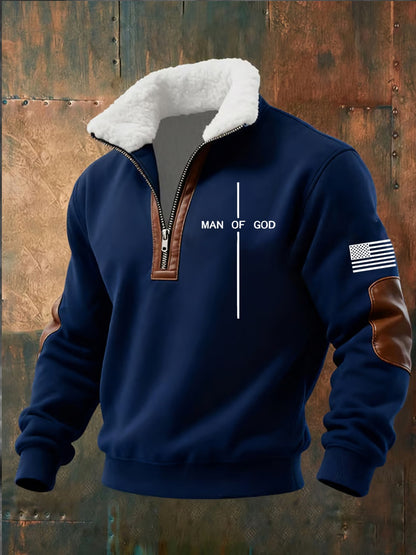 Męski Vintage Art Faith Casual Futro Kołnierz Gruba Bluza