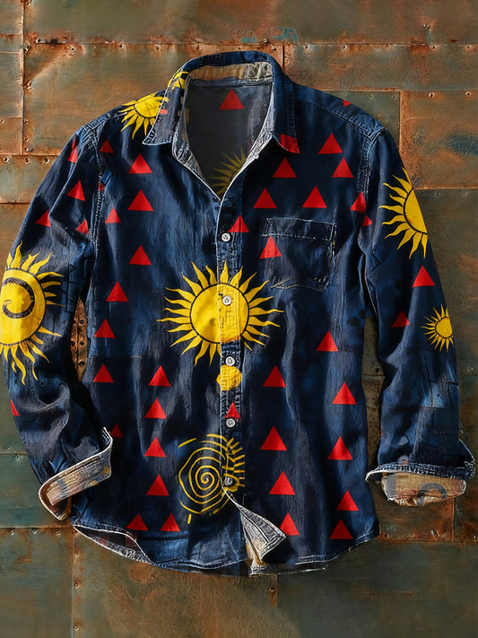 Męska koszulka z długim rękawem w stylu retro w stylu abstrakcyjnym