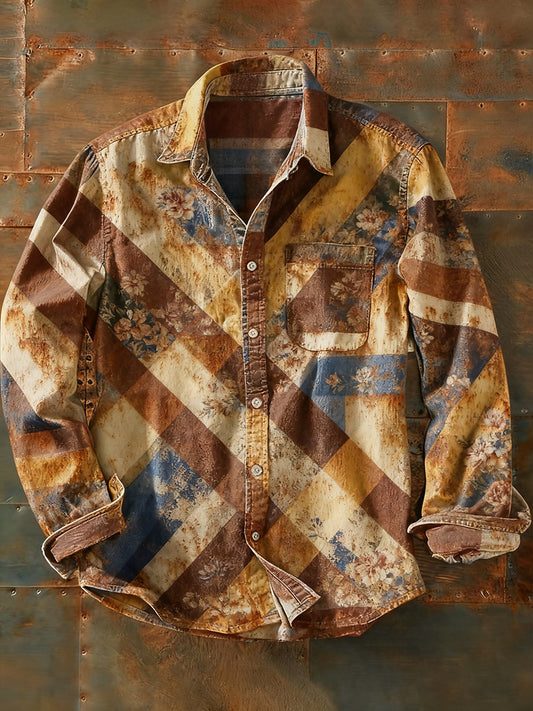 Męska koszulka z długim rękawem w stylu retro w stylu abstrakcyjnym