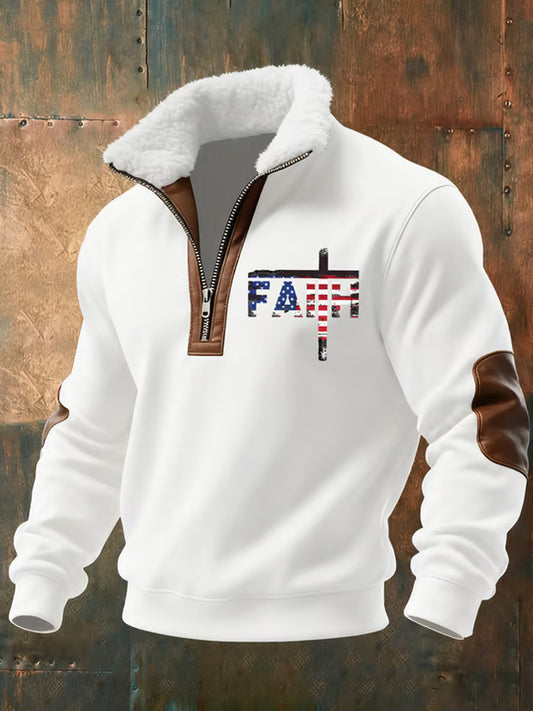 Męski Vintage Art Faith Casual Futro Kołnierz Gruba Bluza