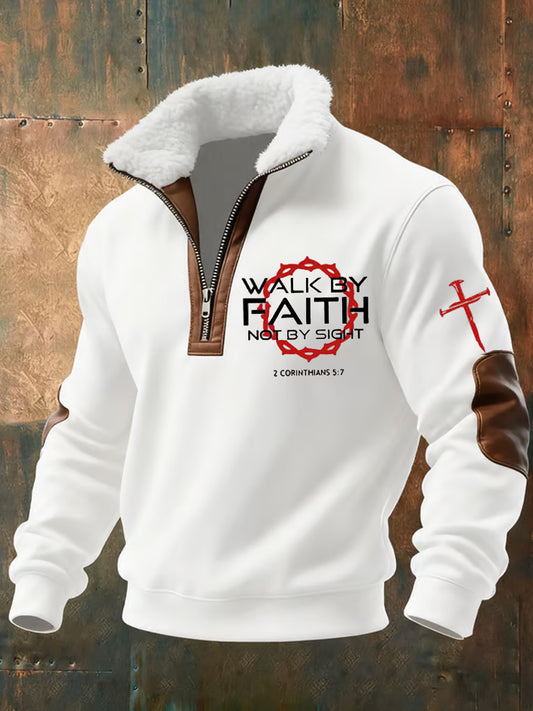 Męski Vintage Art Faith Casual Futro Kołnierz Gruba Bluza