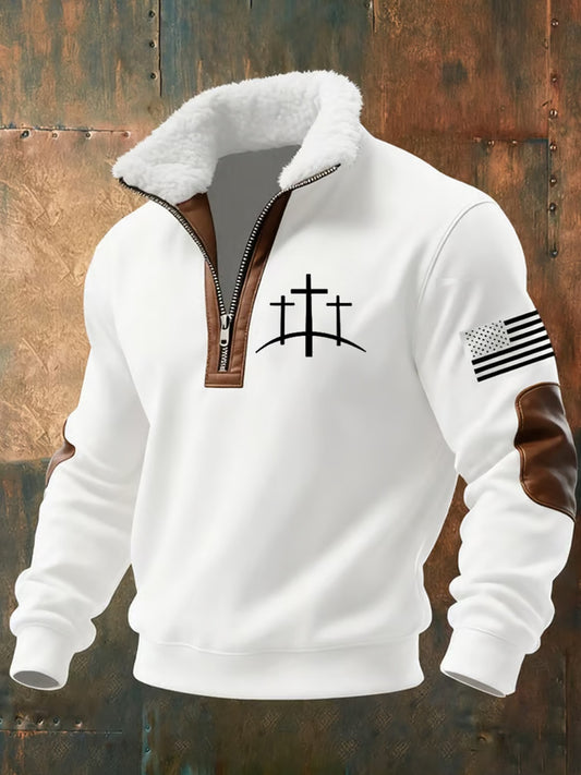 Męski Vintage Art Faith Casual Futro Kołnierz Gruba Bluza