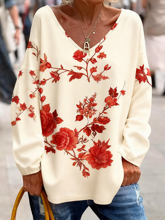 Damski top Comfort z kwiatowym nadrukiem w stylu vintage