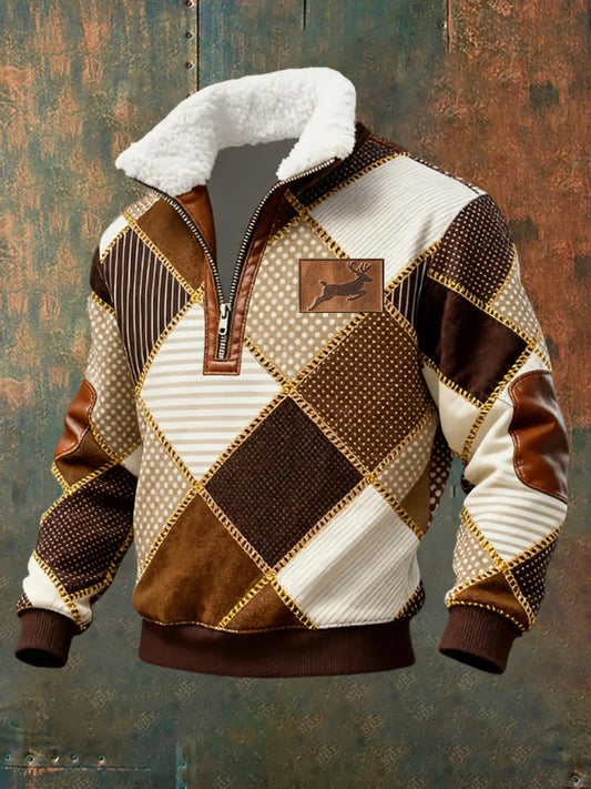 Męska koszulka z futrzaną bluzą w stylu retro z nadrukiem Western Art Print