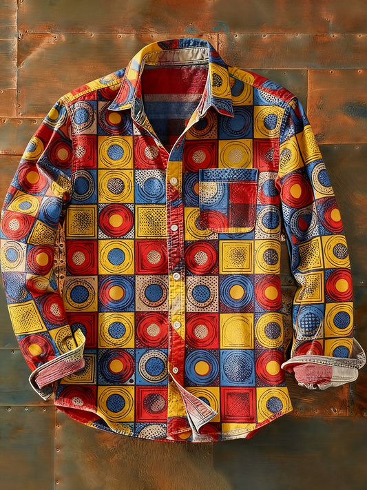 Męska koszulka z długim rękawem w stylu retro w stylu abstrakcyjnym