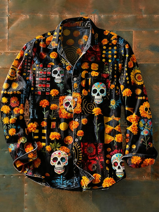 Męska koszulka z długim rękawem w stylu retro w stylu abstrakcyjnym