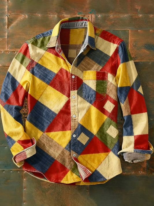 Męska koszulka z długim rękawem w stylu retro w stylu abstrakcyjnym